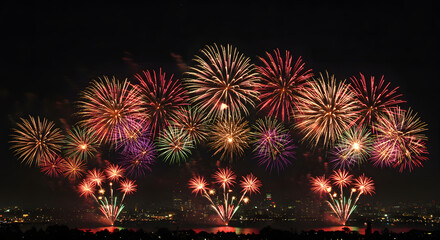 Fireworks show with symmetrical bursts, AI generated	