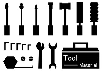 ドライバー、ハンマーなど、作業の現場や家庭でも使う工具を白黒でデザインしたベクター・イラストのコレクション。シンボルやアイコンに!