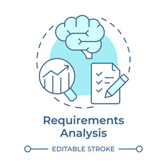 Requirements analysis soft blue concept icon. Task list, brainstorm. Statistical graph, metric. Round shape line illustration. Abstract idea. Graphic design. Easy to use in infographic, presentation