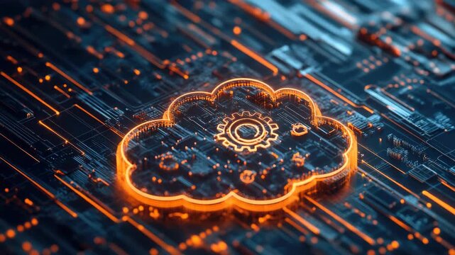 Digital cloud with integrated circuits, symbolizing advanced computing technology