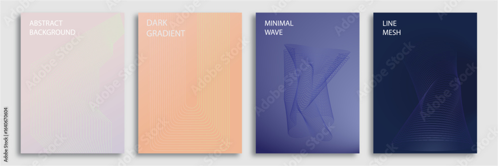 Poster abstract line wave gradient poster background vector set. minimalist cover template with vibrant per