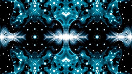 Quantum Rorschach test displaying simultaneous wave patterns and particle dots.