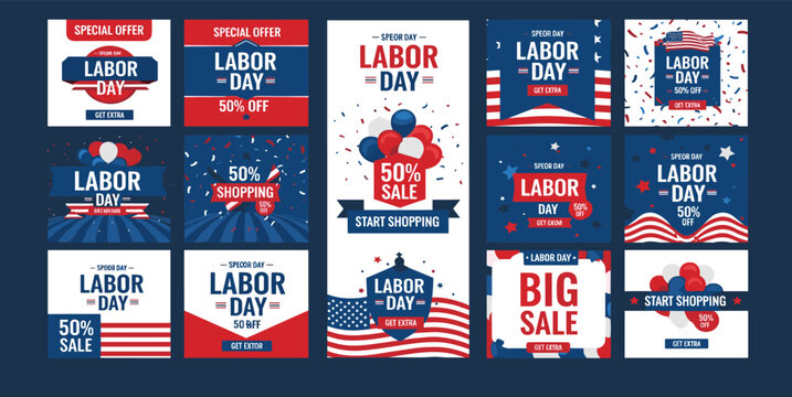 Labor day sale promotion advertising banner template decor with American flag.American labor day wallpaper