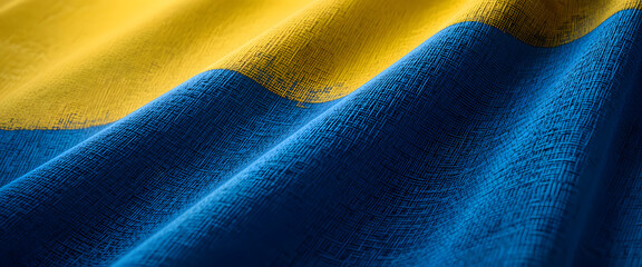 Waving blue and yellow flag ukraine textile art close-up vibrant colors symbol of national pride