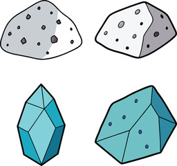 Collection of illustrated rocks and crystals
