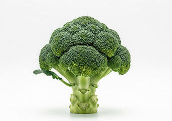 Fresh green broccoli florets and stem isolated on white background