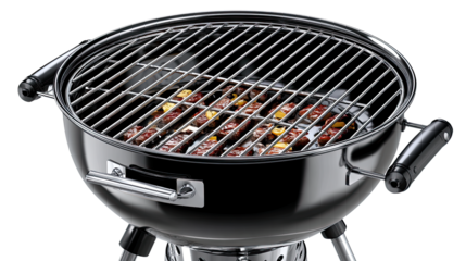 Smoky Feast on the Grill: A close-up captures a charcoal grill loaded with succulent food, ready to be enjoyed at a social gathering