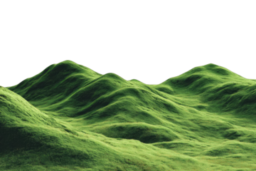 Lush green hills, outlined in light green/yellow