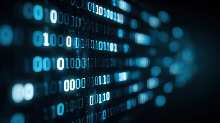 Binary Code Stream Abstract Background: Modern Technology, Cybersecurity, and Data Processing Concept
