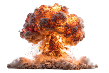 Massive explosion, fiery cloud, shockwave