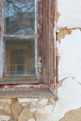 Close-Up of Old Weathered Wooden Window Frame