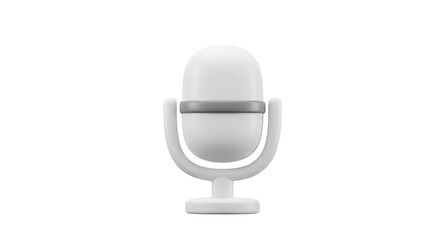 A minimalist rendering of a white microphone with a gray accent on a white background