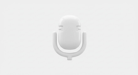 A minimalist white microphone stands alone against a stark white background in a simple render