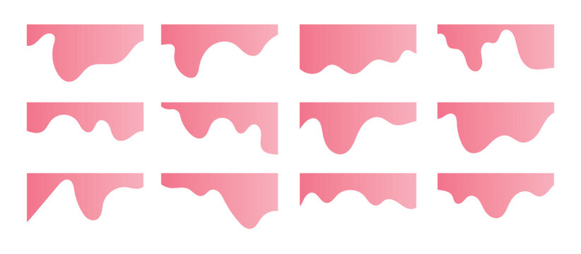 Website border and header set with drops, waves, organic and geometric shapes in black colour. Isolated vector template for website, app, poster, banner. On white background in eps 10.