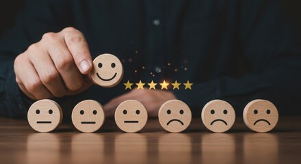 Customer satisfaction survey with smiley face and stars