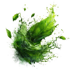 Vibrant green leaf splashing in water