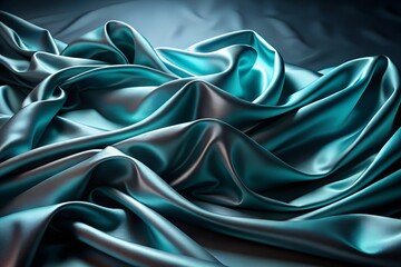 Fototapeta premium Luxurious rippled blue satin fabric background with a smooth, shiny texture