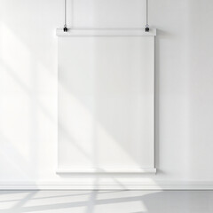 White wall poster hanging in modern interior with natural light  