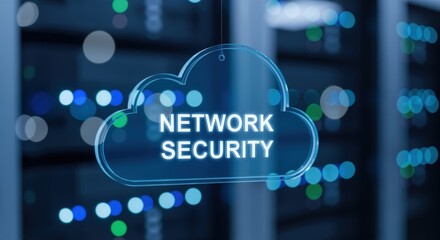 Cloud Network Security Concept with Server Room Background for Data Protection and Cyber Security