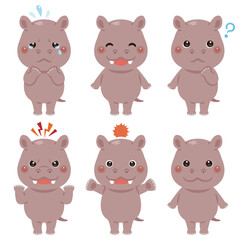 カバのキャラクターイラスト　表情セット