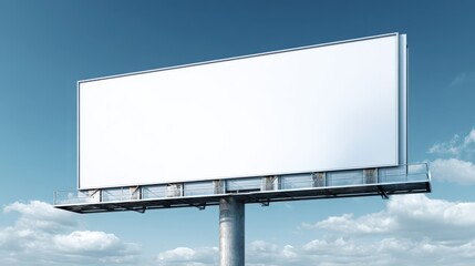Fototapeta premium Blank Billboard Against a Bright Blue Sky with Clouds Ready for Advertising Placement and Marketing