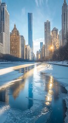 Fototapeta premium City canal winter scene