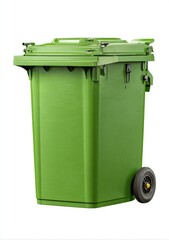 Green plastic outdoor trash receptacle