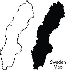 Sweden, map, outline, black and white, minimalist, simple , geometric, silhouette
