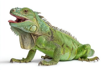 Obraz premium Green iguana profile, mouth open