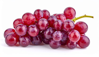 Fototapeta premium a bunch of round fruits are clustered together, attached to a short, branching stem. the fruits have a smooth, shiny skin and a deep red purple color