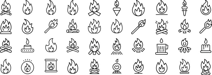 Big set of fire flame vector icons, fire icons collection,  Bonfire icons, flaming elements. vector illustration.