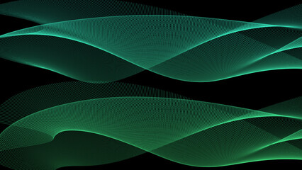 Abstract emerald green light waves forming smooth, flowing lines on a black background, creating a modern and futuristic design.Emerald Waveform Light Trails