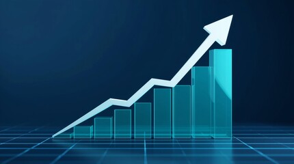 Business graph with arrow showing financial growth on black background.