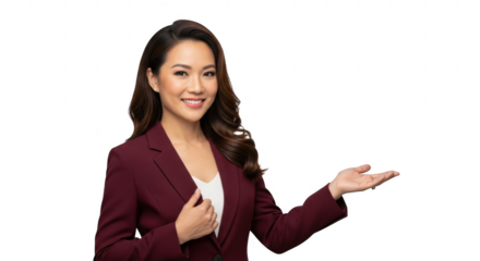 Asian businesswoman gesturing, isolated on transparent background