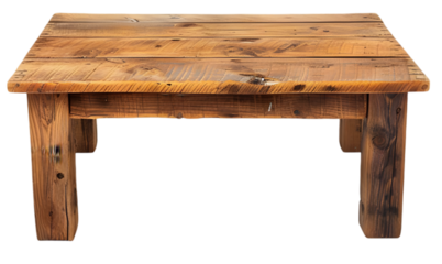 Rustic wooden table with a natural finish, showcasing unique grain patterns, suitable for home decor