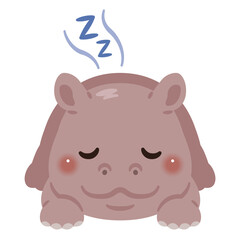 うつ伏せで眠るカバのイラスト