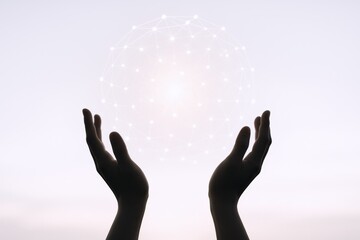Hands Holding a Glowing Digital Sphere Representing Connection, Innovation, and Global Technology Network