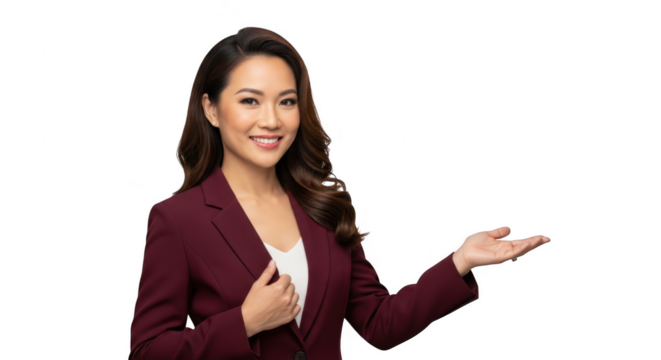 Asian businesswoman gesturing, isolated on transparent background