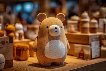 Wooden Bear Figurine Collectible Cute Toy Display Shelf Home Decor Playful Charm Animal Character Gift Idea Handmade