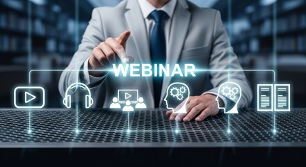 Businessman Hosting Webinar with Large Technology