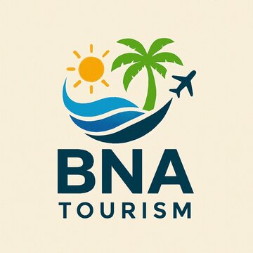 Vibrant Tourism Logo with Palm Tree, Sun, Wave & Airplane &ndash; Travel Branding Design