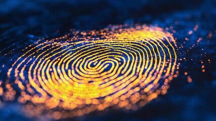 Glowing fingerprint illustrating identity verification and data security - Powered by Adobe