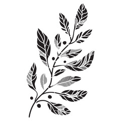 Elegant botanical branch with leaves and berries in minimalist hand-drawn plant silhouette art vector illustration design,
