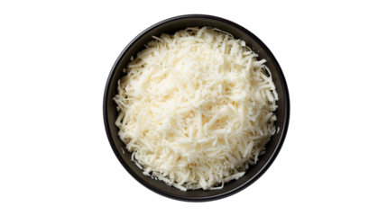 A top down view of a pile of Mexican blend shredded cheese, against a white background.