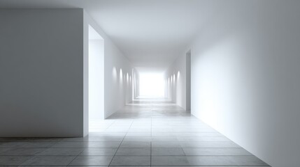 Minimalist White Corridor with Bright End, Modern Architecture and Clean Lines, Interior Design Concept