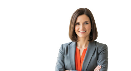 Caucasian businesswoman smiling, isolated on transparent background