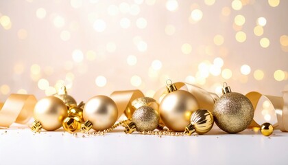 Fototapeta premium Elegant Christmas Ornaments with Golden Glow on White Background