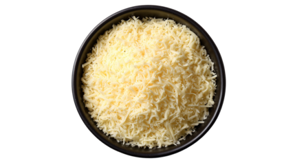 A top down view of a pile of Mexican blend shredded cheese, against a white background.