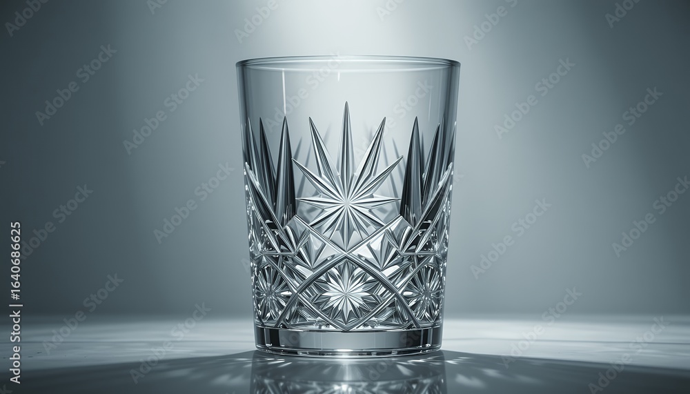 Poster elegant clear crystal glass with intricate starburst patterns on a minimalist surface