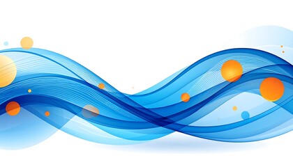 Abstract blue waves with orange circles on white background
